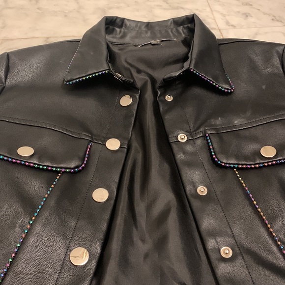 Blue Blush iridescent stud cropped leather jacket - Picture 2 of 3